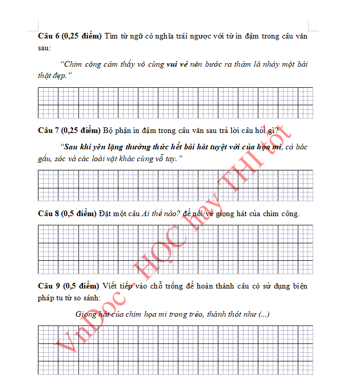 Đề ôn tập hè lớp 3 lên lớp 4 môn Tiếng Việt