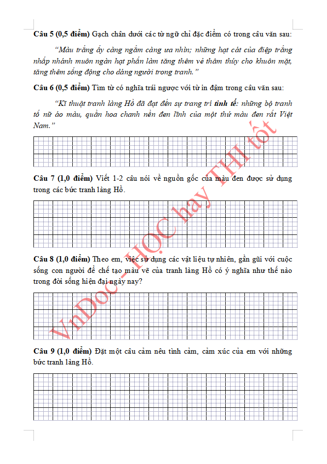 Đề ôn tập hè lớp 3 lên lớp 4 môn Tiếng Việt