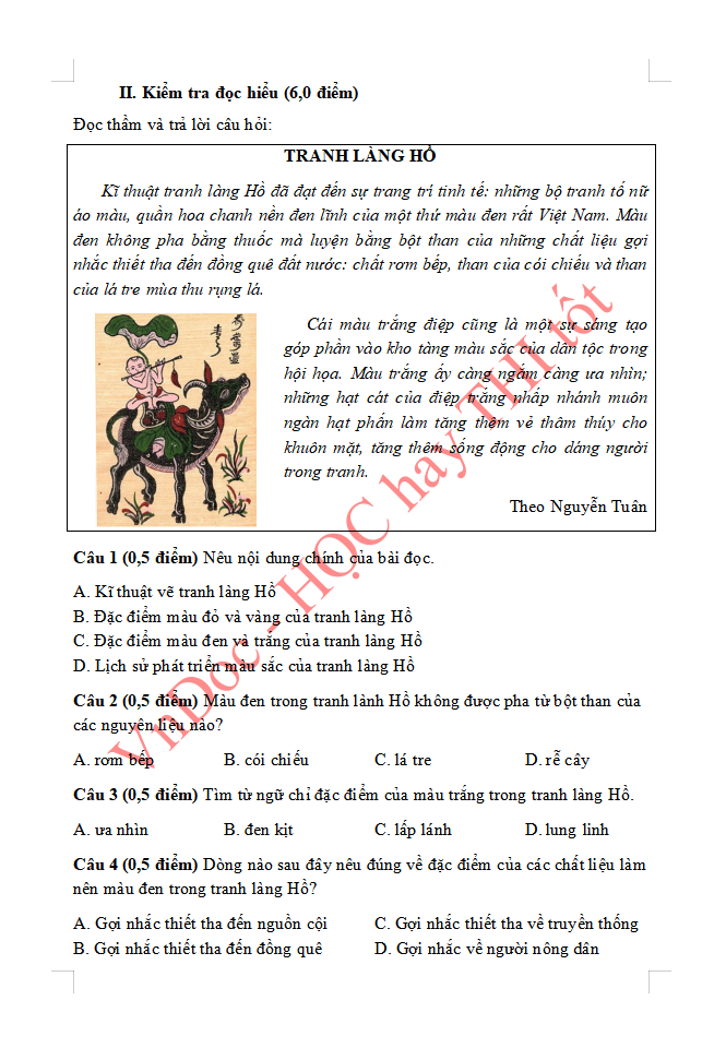 Đề ôn tập hè lớp 3 lên lớp 4 môn Tiếng Việt