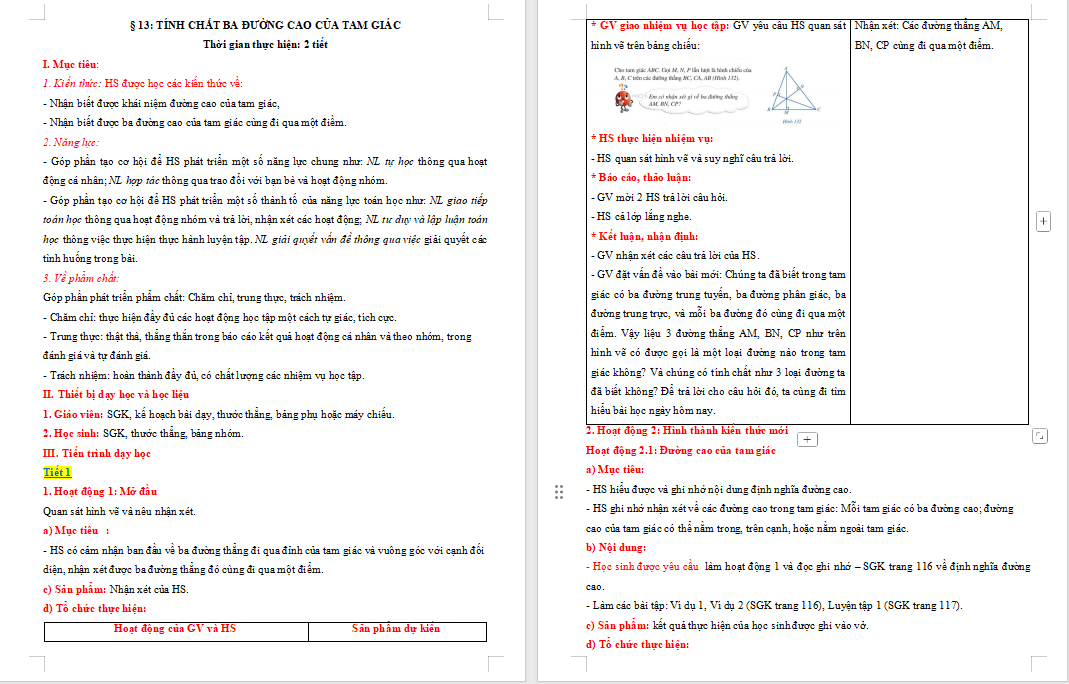 Tính chất ba đường cao của tam giác