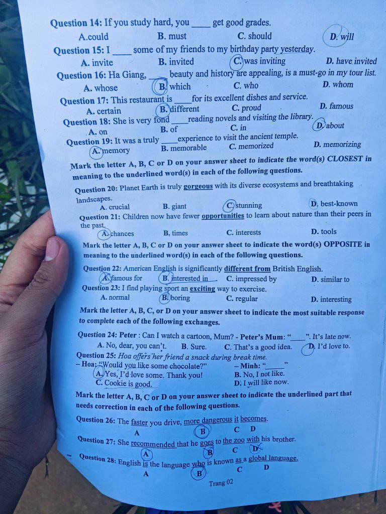 Đáp án đề thi tuyển sinh lớp 10 môn Anh Bình Phước năm 2025 minh họa 2