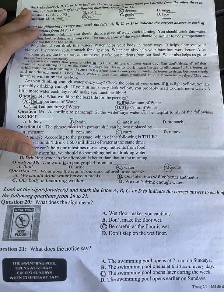 Đề thi tuyển sinh vào lớp 10 môn tiếng Anh Huế minh họa 2