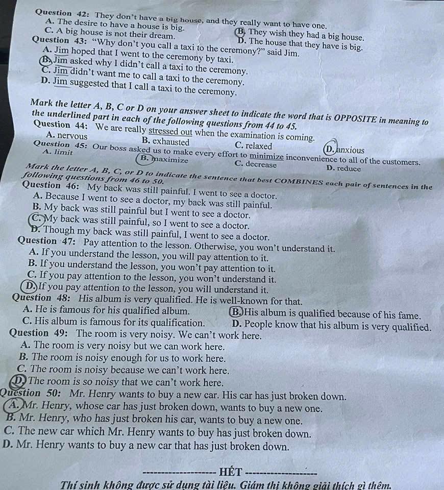 Đề thi tuyển sinh vào lớp 10 môn tiếng Anh Huế minh họa 4