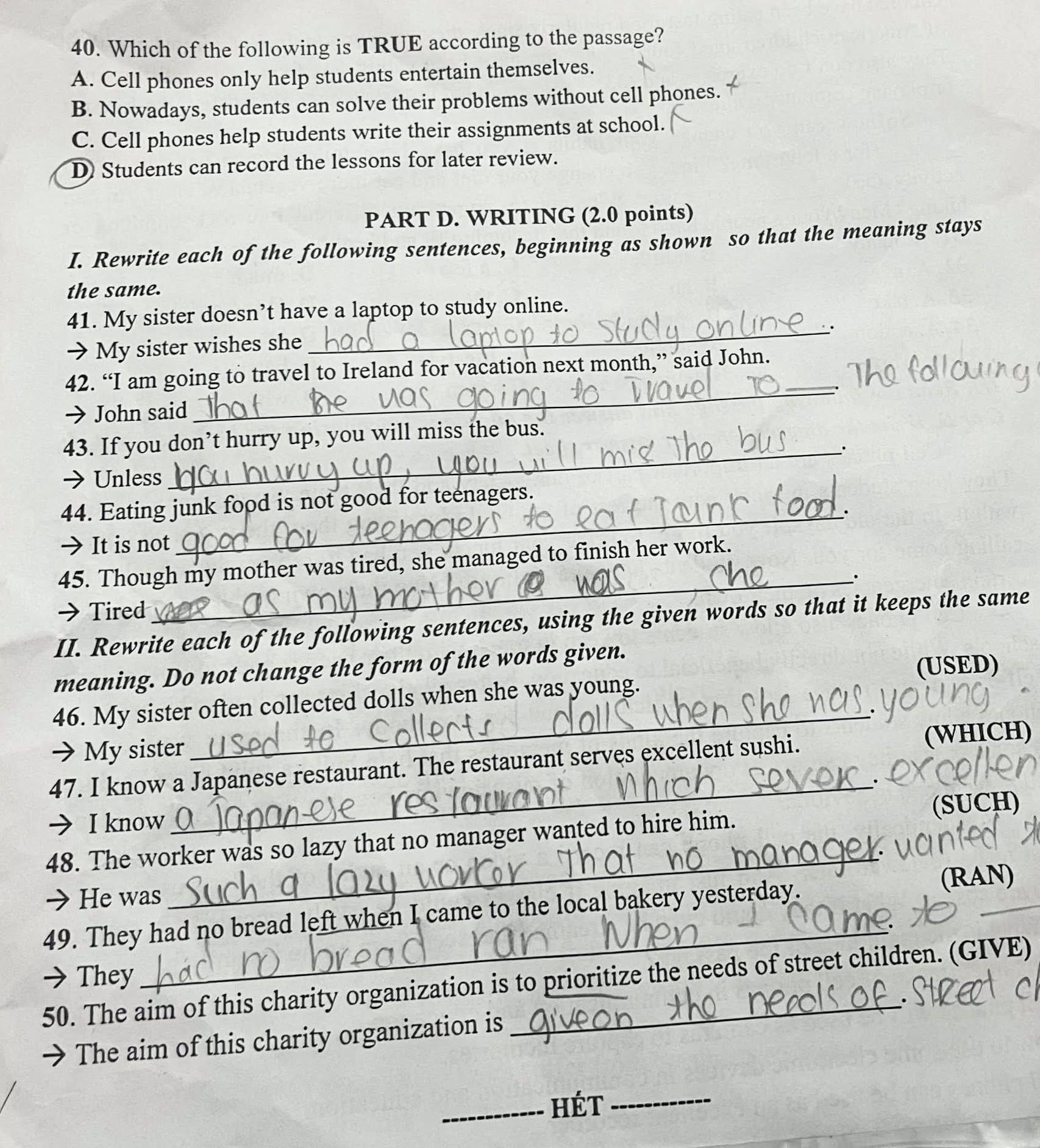 Đề thi tuyển sinh vào lớp 10 môn tiếng Anh Thanh Hóa minh họa 1