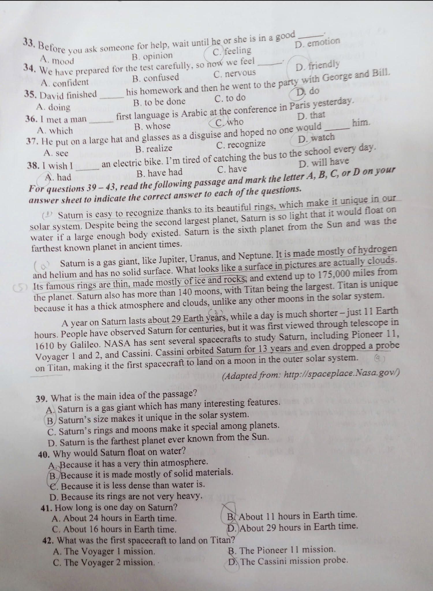 Đề thi tuyển sinh vào lớp 10 môn tiếng Anh Lâm Đồng minh hoạ 3