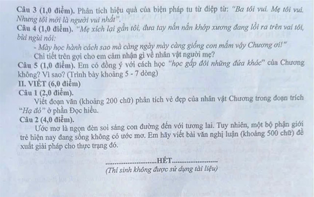 Đề thi vào lớp 10 môn Văn Quảng Bình năm 2025