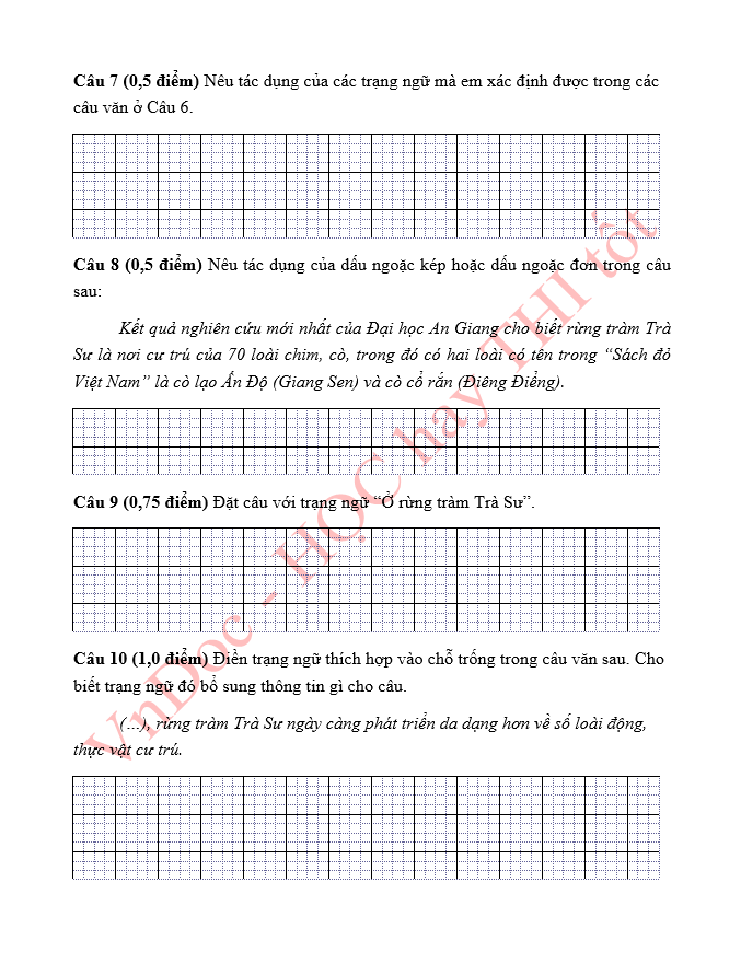 Bài tập ôn hè lớp 4 lên 5 môn Tiếng Việt