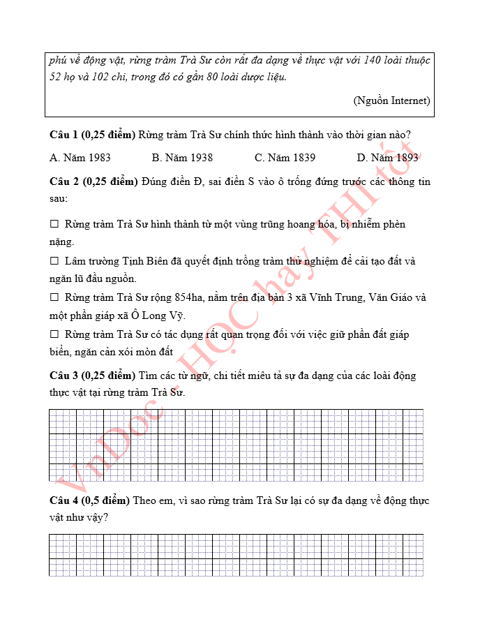 Bài tập ôn hè lớp 4 lên 5 môn Tiếng Việt
