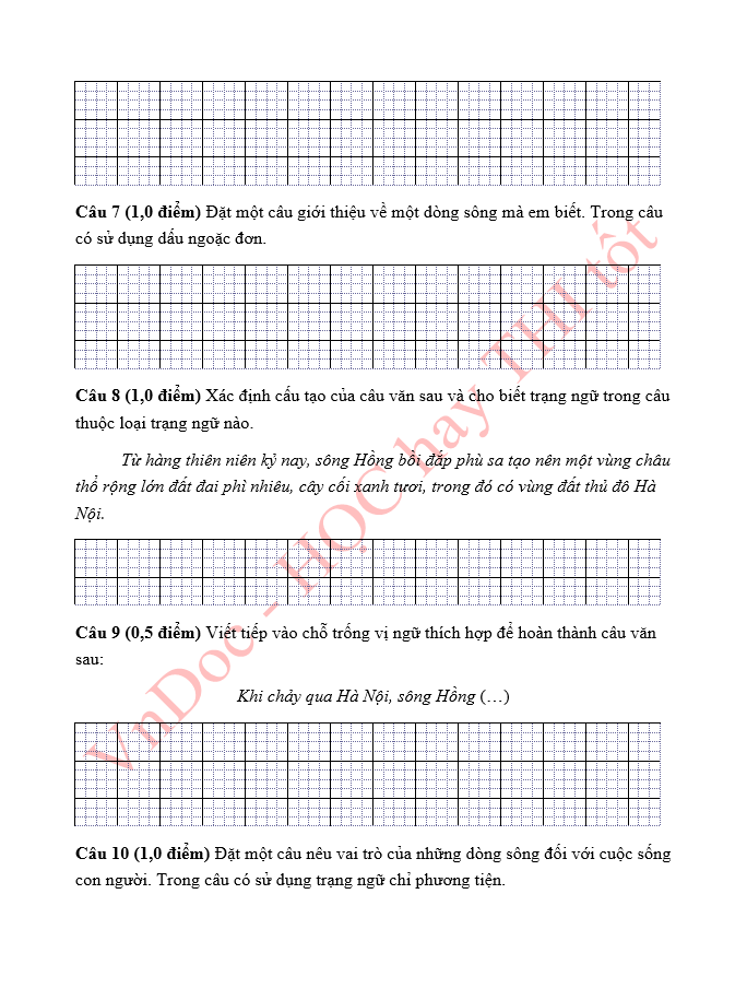 Bài tập ôn hè lớp 4 lên 5 môn Tiếng Việt