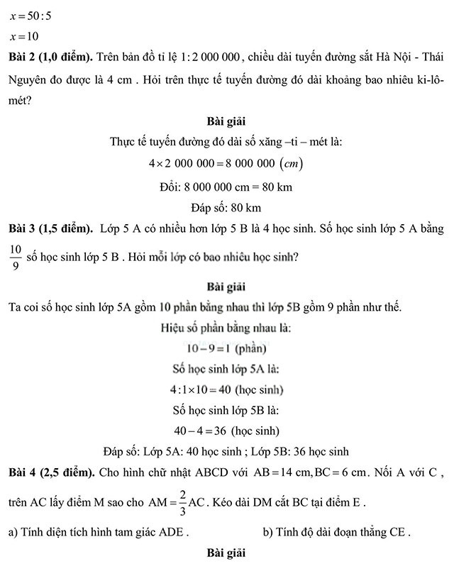 Đáp án đề thi vào lớp 6 môn Toán THCS Chu Văn An, THCS Chùa Hang II