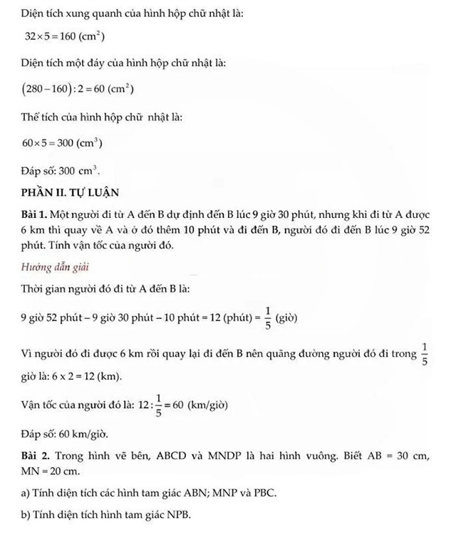 Đáp án đề thi vào lớp 6 môn Toán trường THCS Thanh Xuân