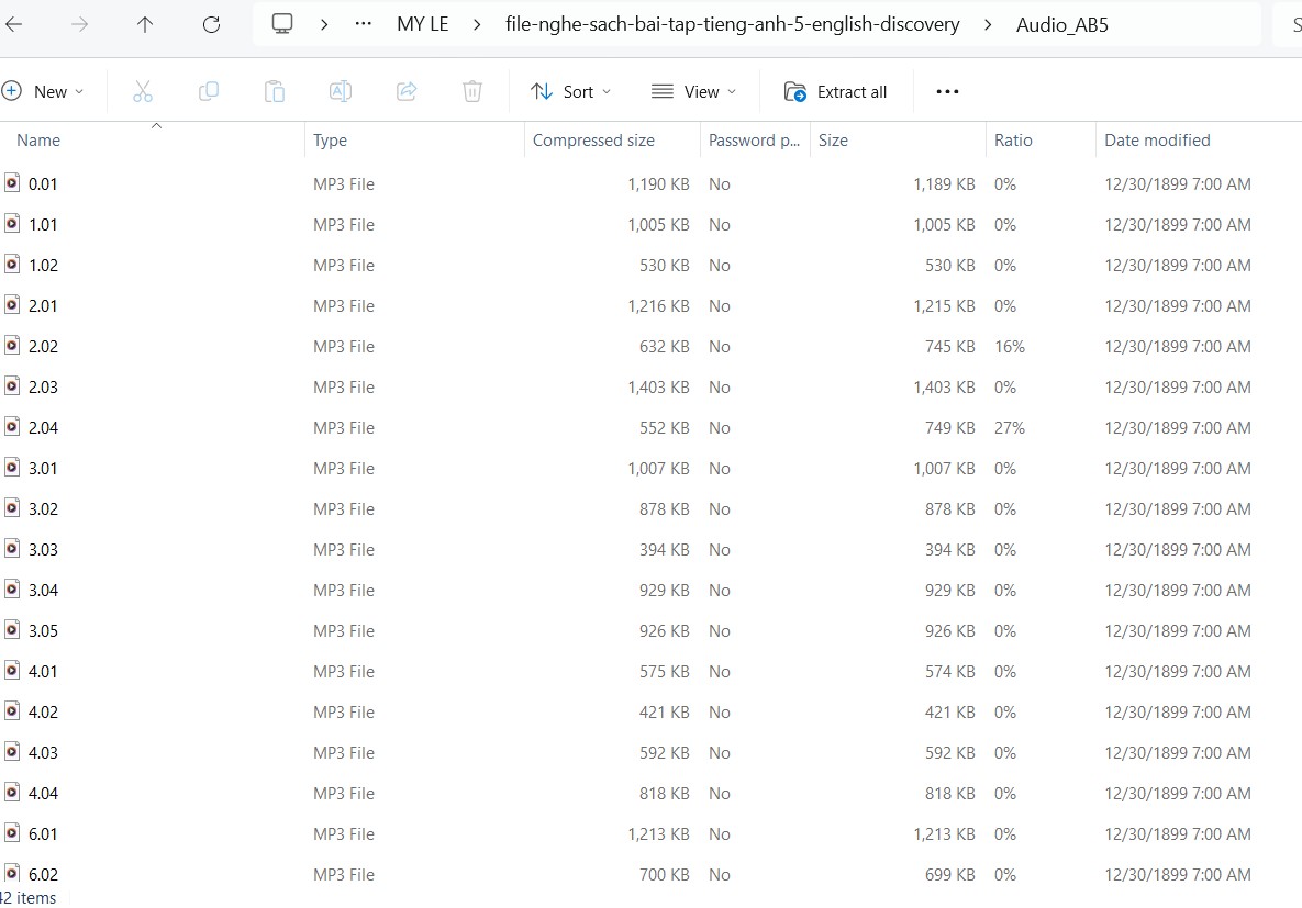 Nội dung File nghe sách bài tập tiếng Anh 5 English Discovery
