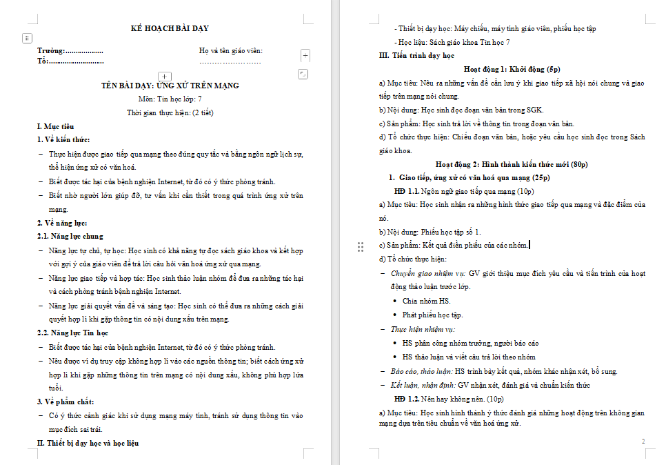 Giáo án PowerPoint Tin học 7 Bài 5