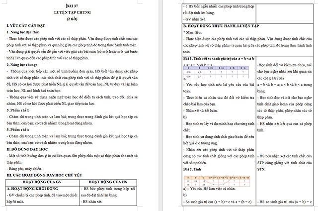 Giáo án Toán 5 Luyện tập chung