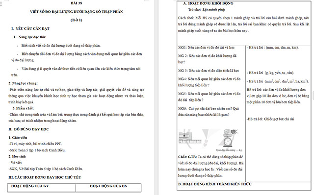 Giáo án Toán 5 Viết các số đo đại lượng dưới dạng số thập phân
