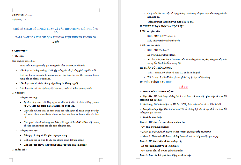 Giáo án PowerPoint Tin học 7 Bài 6