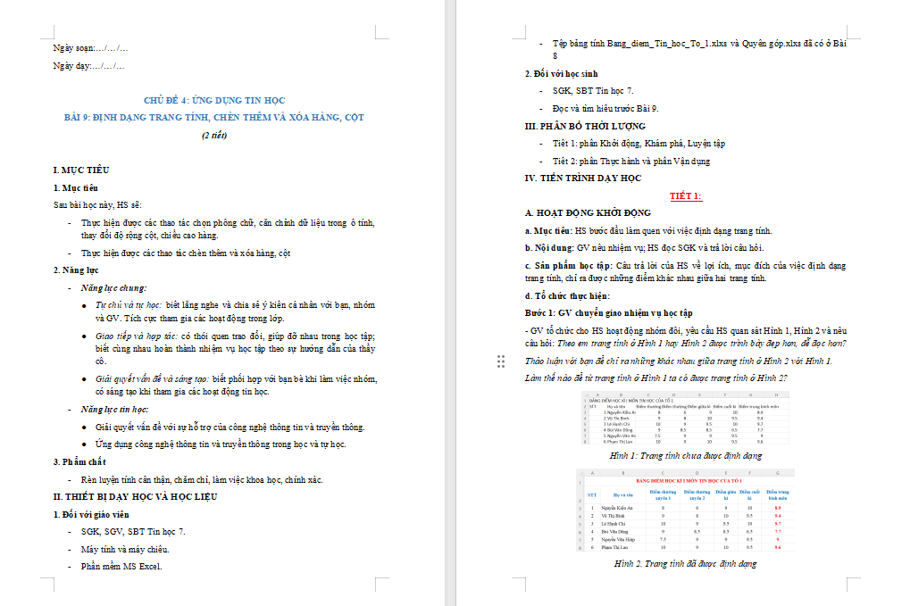 Giáo án PowerPoint Tin học 7 Bài 9