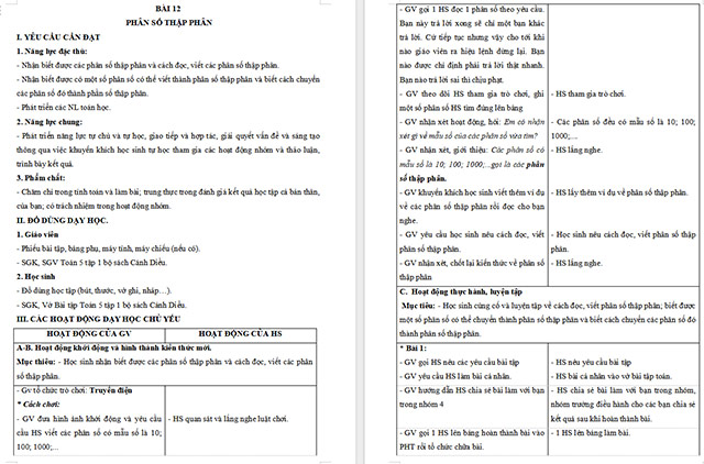 Giáo án Toán 5 Phân số thập phân