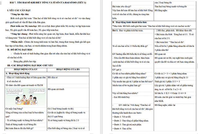 Giáo án Toán 5 Tìm hai số khi biết tổng và tỉ số của hai số đó