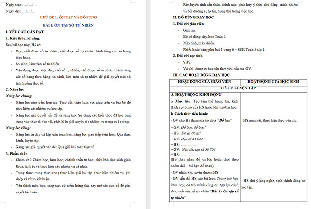 Giáo án Toán 5 Ôn tập số tự nhiên