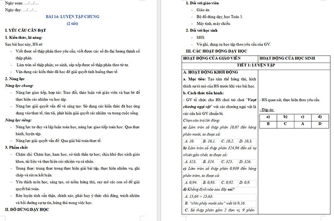 Giáo án Toán 5 Luyện tập chung