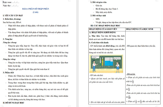 Giáo án Toán 5 Phân số thập phân