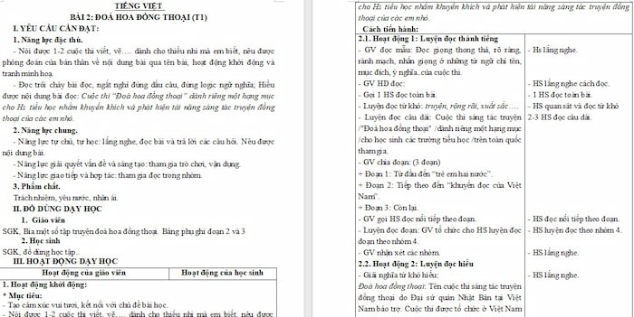 Giáo án Tiếng Việt 4 Đoá hoa đồng thoại