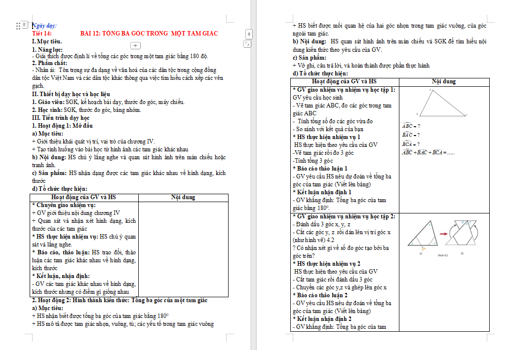 Tổng các góc trong một tam giác