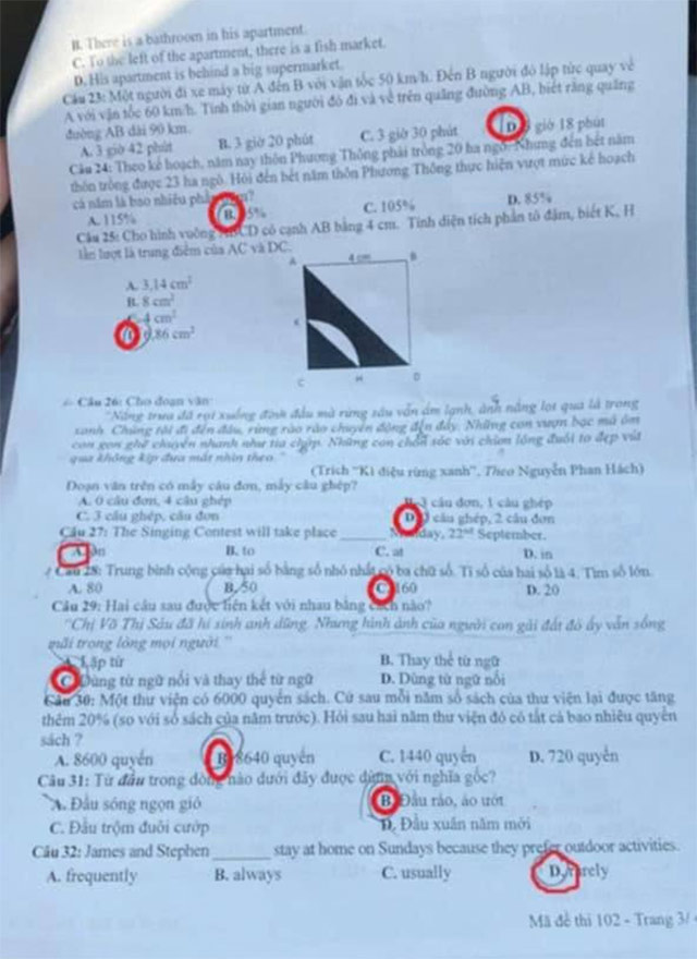 Đề thi vào lớp 6 CLC Thành phố Hưng Yên
