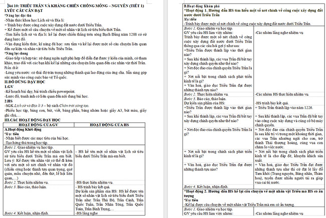Giáo án Lịch sử - Địa lí 5 Triều Trần và kháng chiến chống Mông - Nguyên