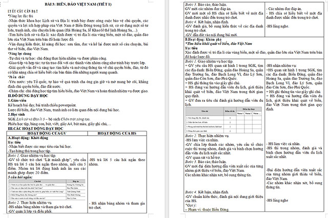 Giáo án Lịch sử - Địa lí 5 Biển, đảo Việt Nam