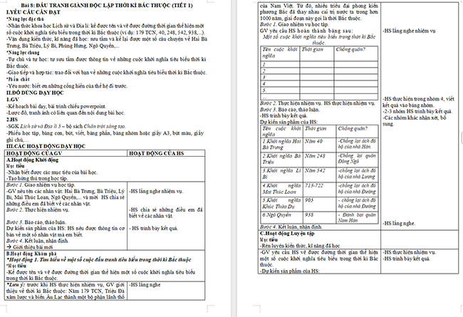 Giáo án Lịch sử - Địa lí 5 Đấu tranh giành độc lập thời kì Bắc thuộc