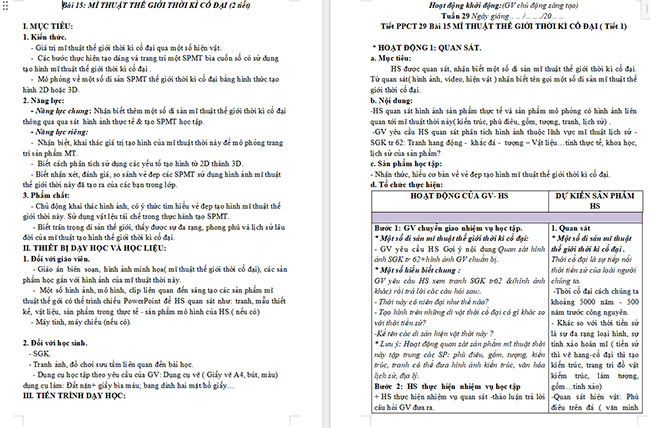 Giáo án Mĩ thuật 6 Mĩ thuật thế giới thời kì cổ đại