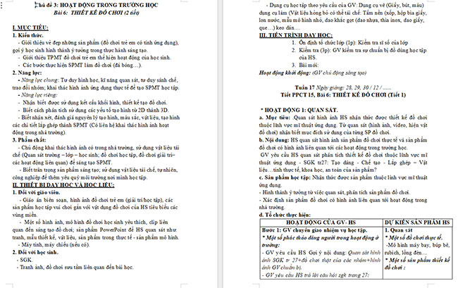 Giáo án Mĩ thuật 6 Thiết kế đồ chơi