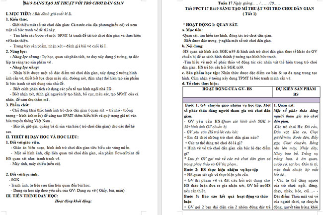 Giáo án Mĩ thuật 6 Sáng tạo mĩ thuật với trò chơi dân gian