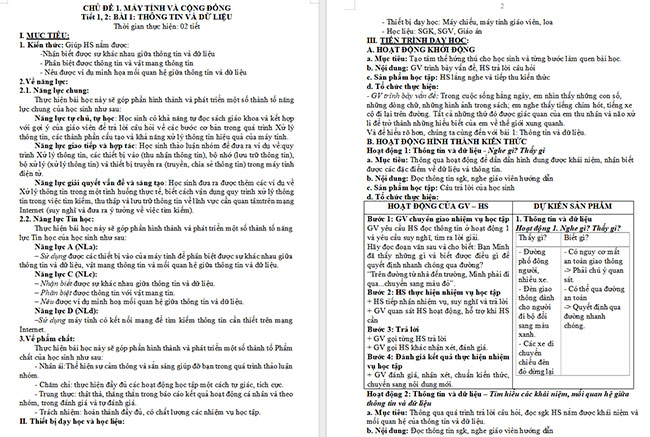 Giáo án Tin học 6 Thông tin và dữ liệu