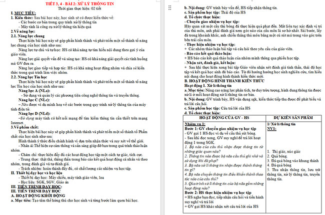 Giáo án Tin học 6 Xử lý thông tin