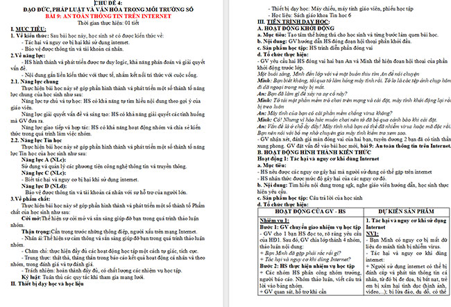 Giáo án Tin học 6 An toàn thông tin trên Internet