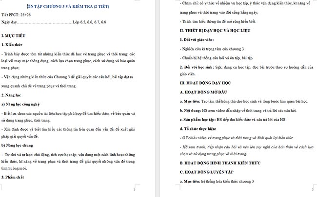 Giáo án Công nghệ 6 Ôn tập Chương 3