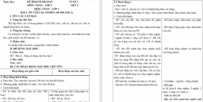 Giáo án Toán 4 Ôn tập các số đến 100 000