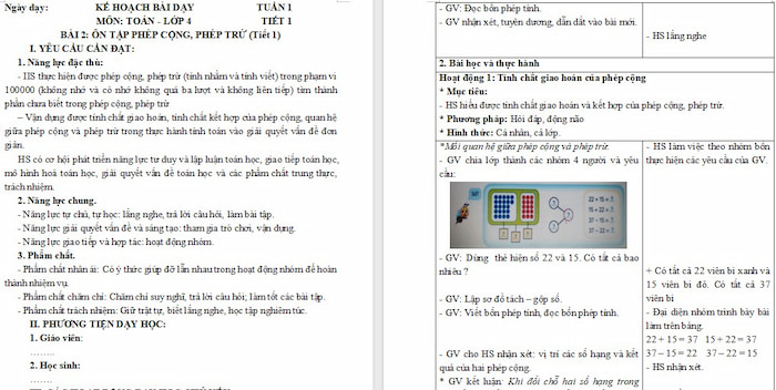 Giáo án Toán 4 Ôn tập các phép cộng, phép trừ