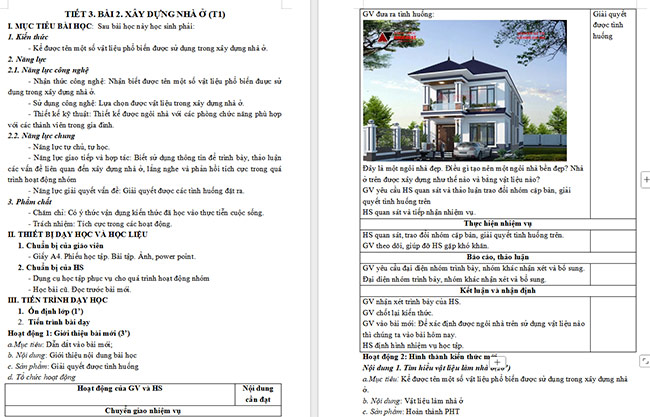 Giáo án Công nghệ 6 Bài 2: Xây dựng nhà ở