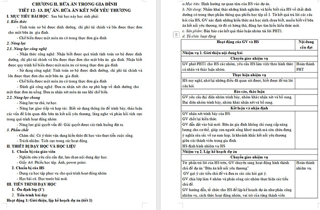 Giáo án Công nghệ 6 Bài 6: Dự án Bữa ăn kết nối yêu thương