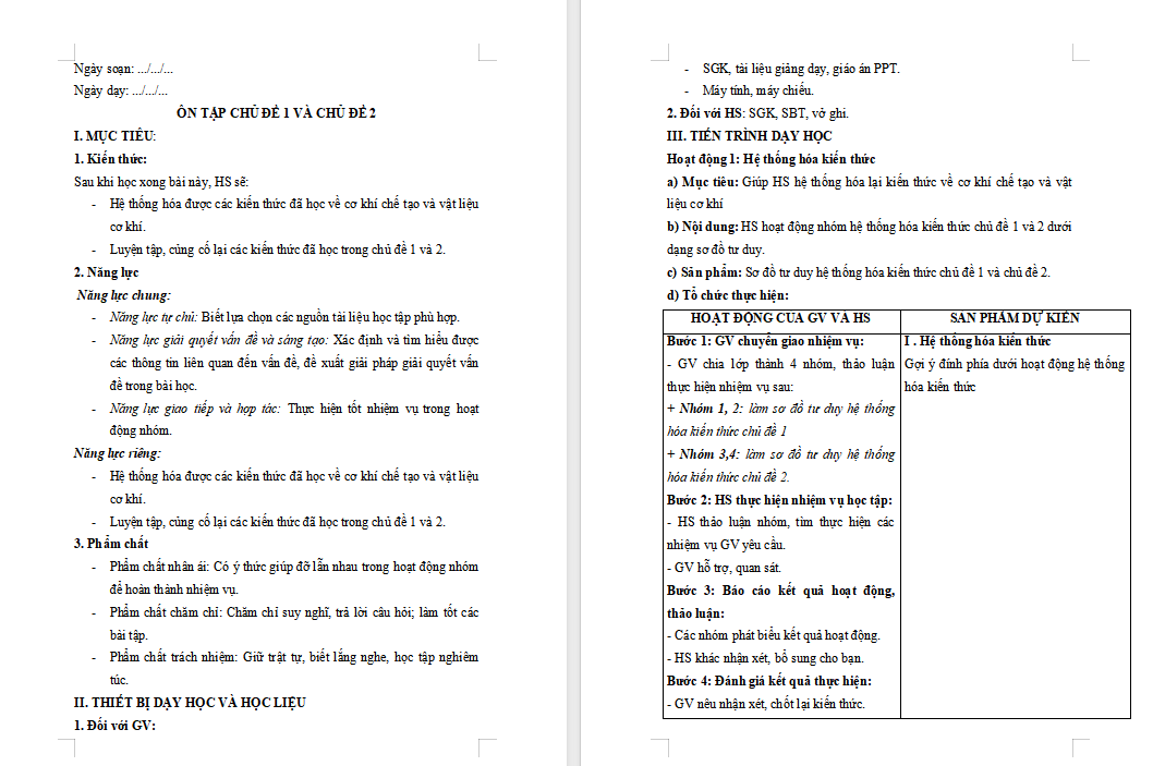 Ôn tập Chủ đề 1 và chủ đề 2