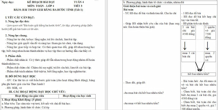 Giáo án Toán 4 Bài toán giải bằng ba bước tính
