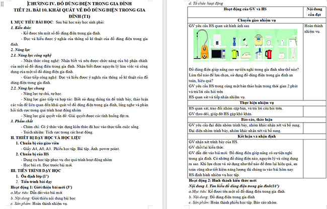 Giáo án Công nghệ 6 Bài 10: Khái quát về đồ dùng điện trong gia đình