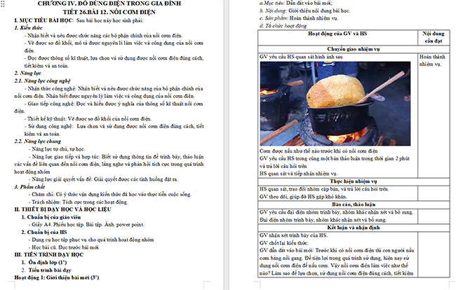 Giáo án Công nghệ 6 Bài 12: Nồi cơm điện