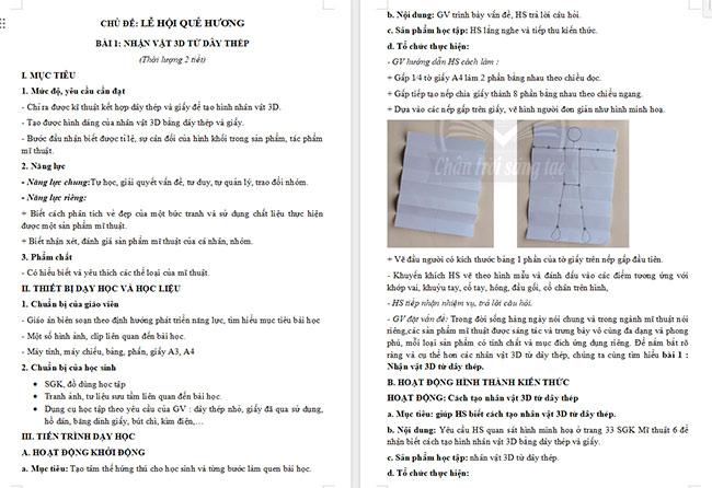 Giáo án Mĩ thuật 6 Nhân vật 3D từ dây thép