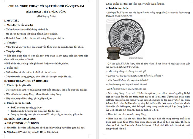 Giáo án Mĩ thuật 6 Họa tiết trống đồng