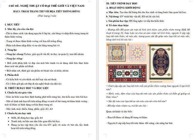 Giáo án Mĩ thuật 6 Thảm trang trí với hoạ tiết trống đồng